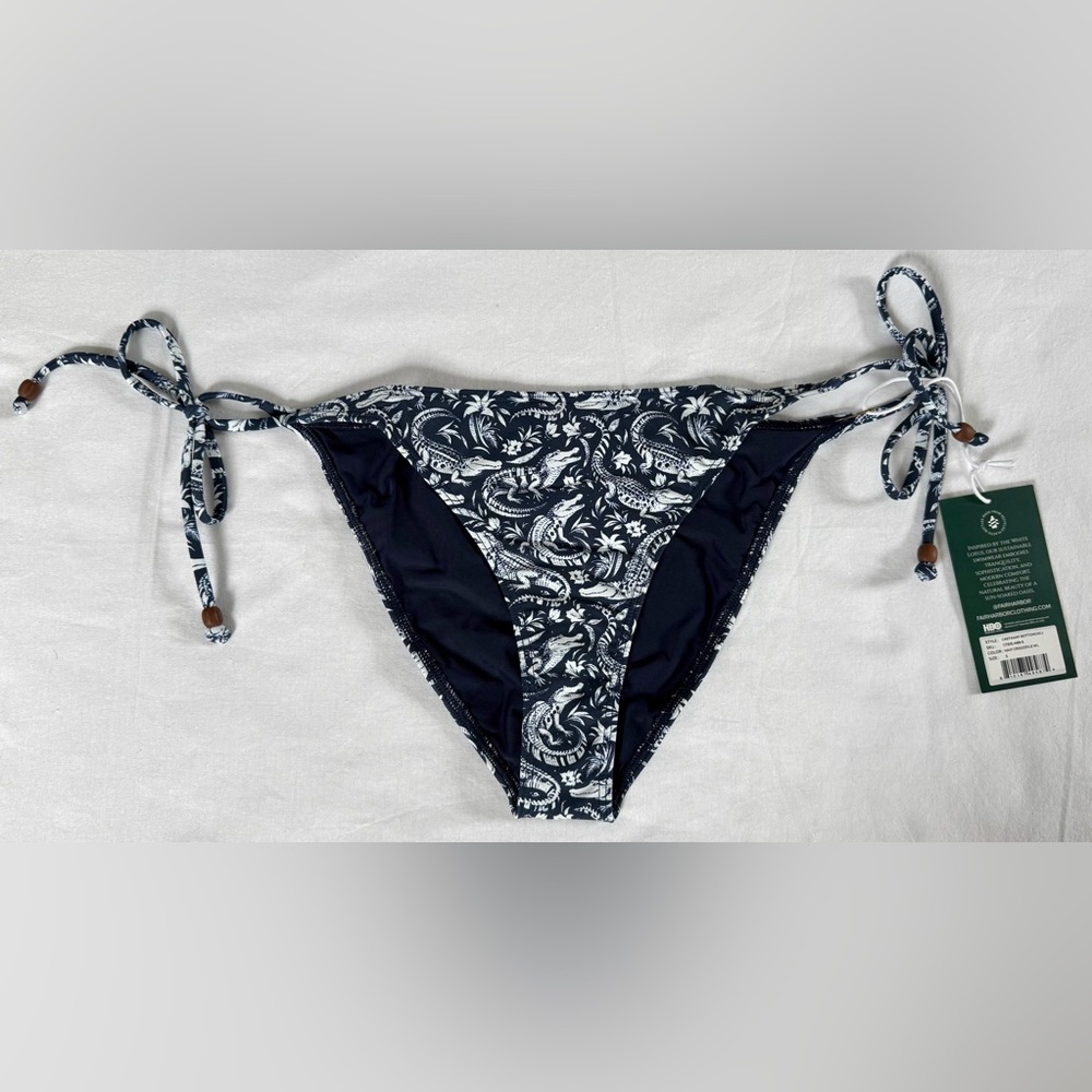 Fair Harbor Navy White Crocodile Side Tie Bikini Bottoms Size Small NWT - Picture 5 of 8